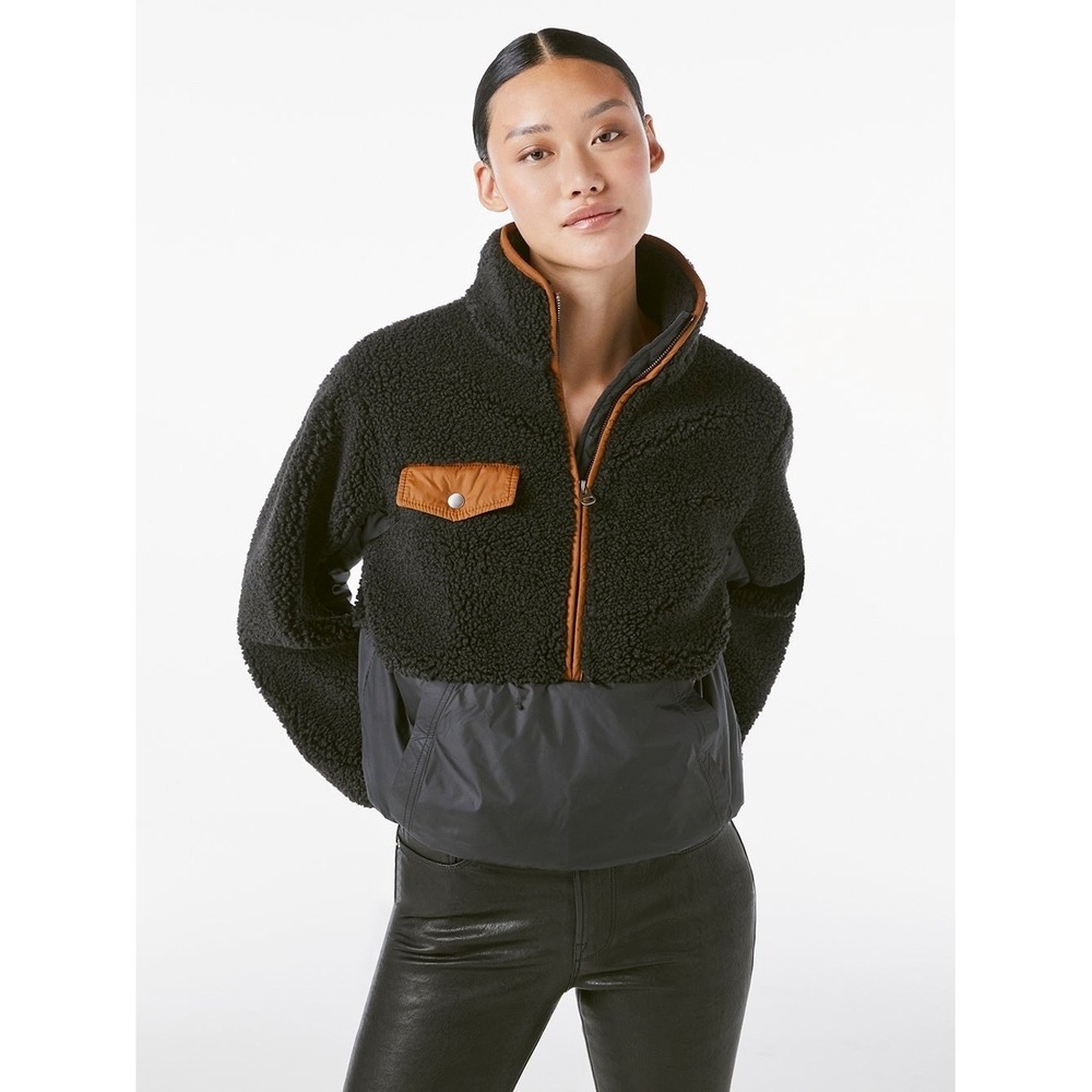 Frame Fleece‎ Mix Half-Zip Pullover in Noir Multi - Size M Black And Brown